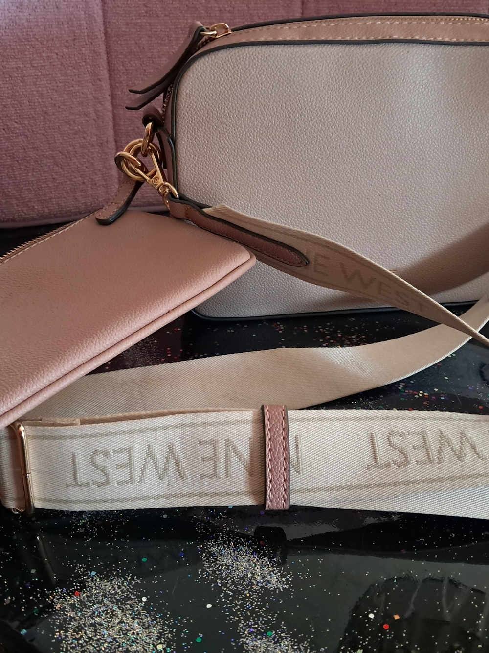 Nine West Blush and Cream Crossbody Bag with Detachable Strap Included Matching
